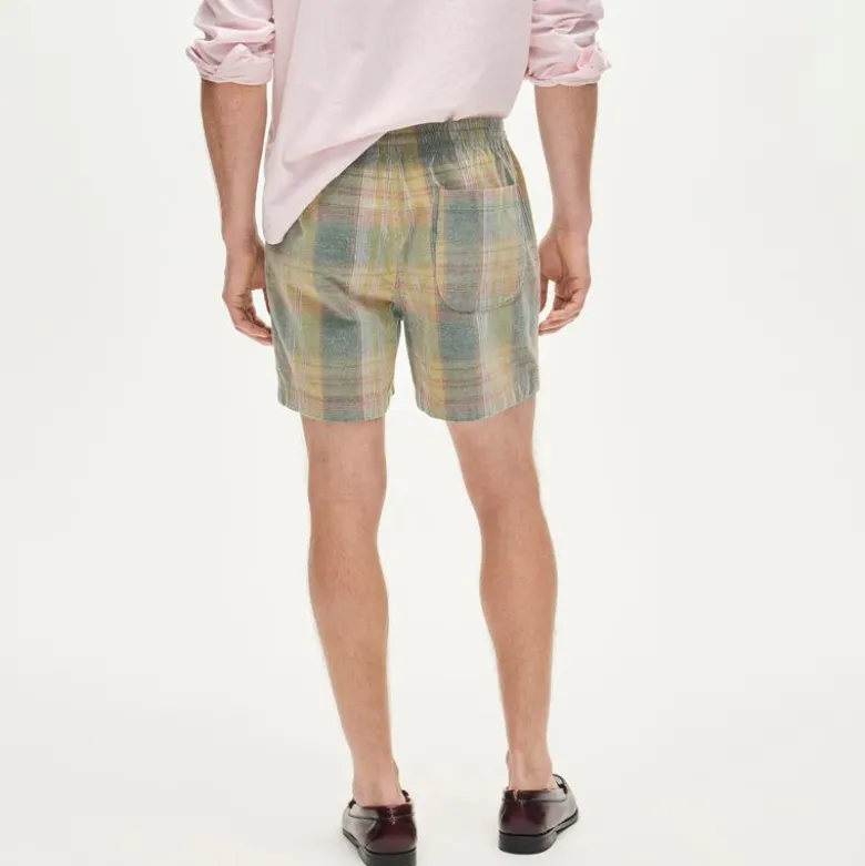 5" everyday drawstring short in plaid corduroy