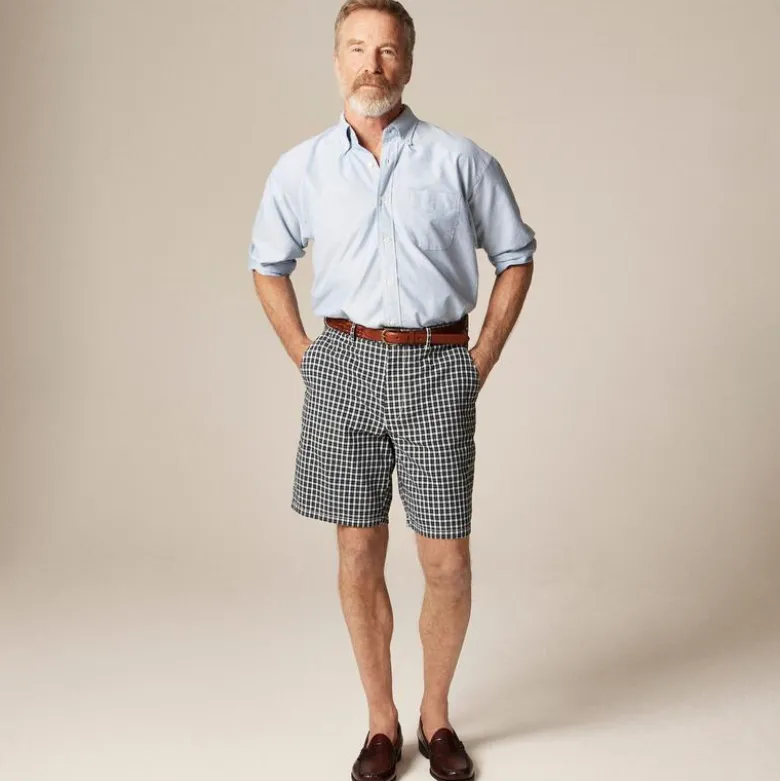 9" relaxed cotton short in seersucker plaid