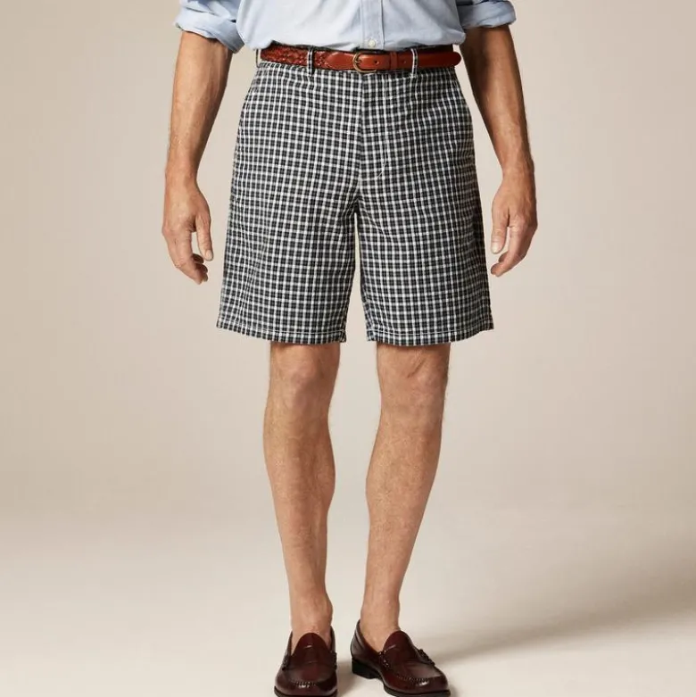 9" relaxed cotton short in seersucker plaid