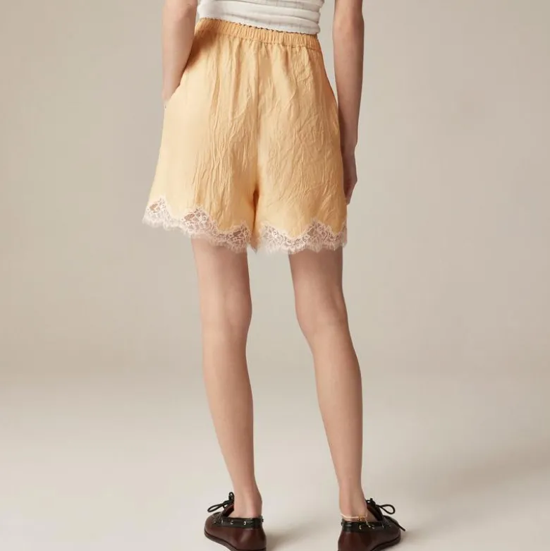 5" Stratus lace-trim short in textured satin