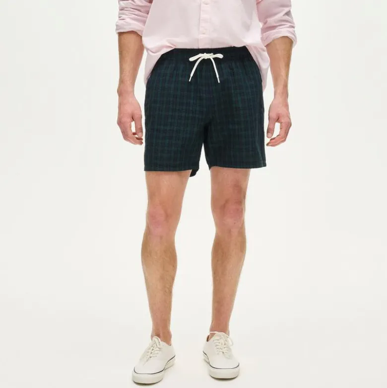 6" swim trunk in plaid seersucker
