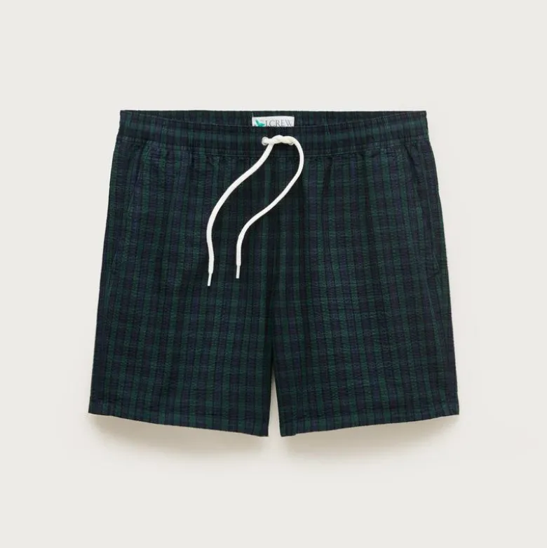 6" swim trunk in plaid seersucker