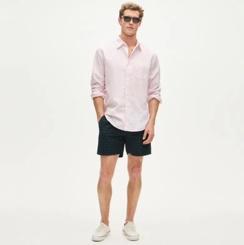 6" swim trunk in plaid seersucker