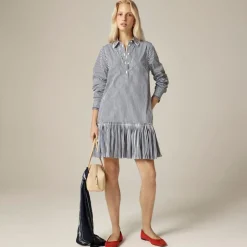 Amelia long-sleeve shirt-dress in striped cotton poplin