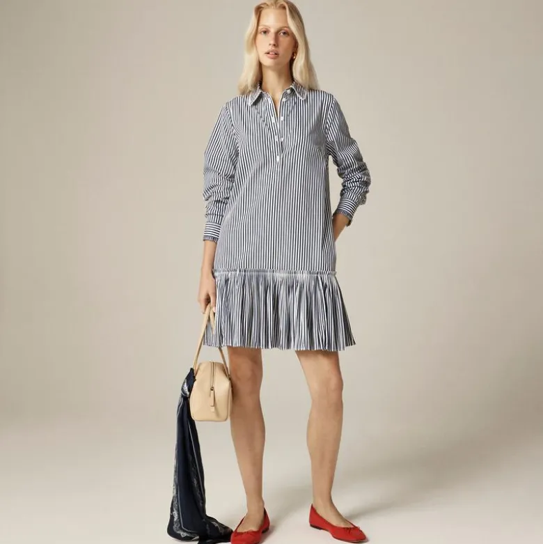 Amelia long-sleeve shirt-dress in striped cotton poplin