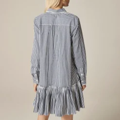 Amelia long-sleeve shirt-dress in striped cotton poplin