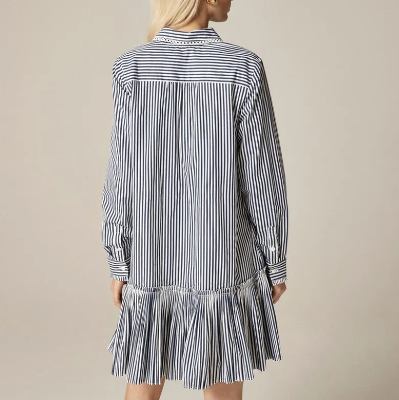 Amelia long-sleeve shirt-dress in striped cotton poplin