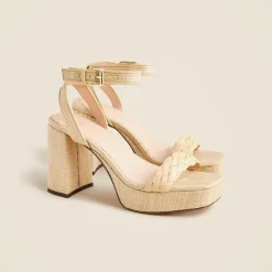 Ankle-strap platform heels in faux raffia