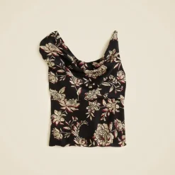Asymmetrical cowlneck top in floral crepe de chine