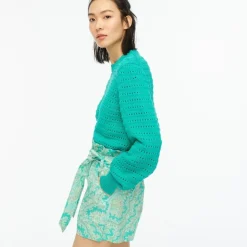 Balloon-sleeve pointelle sweater