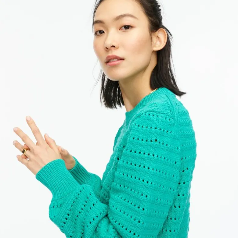 Balloon-sleeve pointelle sweater