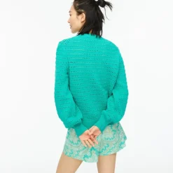 Balloon-sleeve pointelle sweater