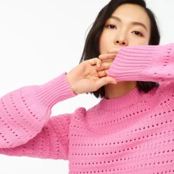 Balloon-sleeve pointelle sweater