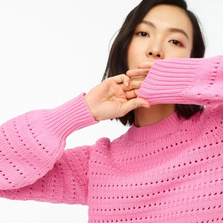 Balloon-sleeve pointelle sweater
