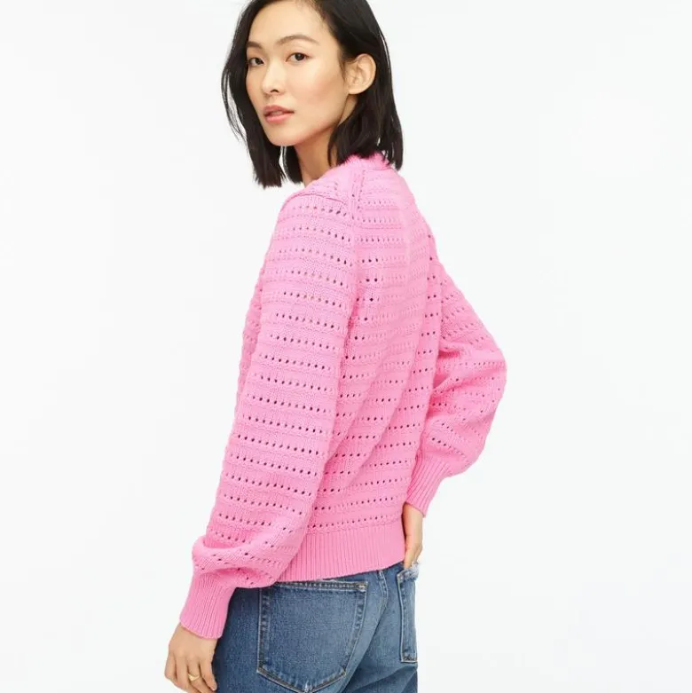 Balloon-sleeve pointelle sweater