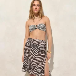Bandeau jacquard bikini top with O-ring