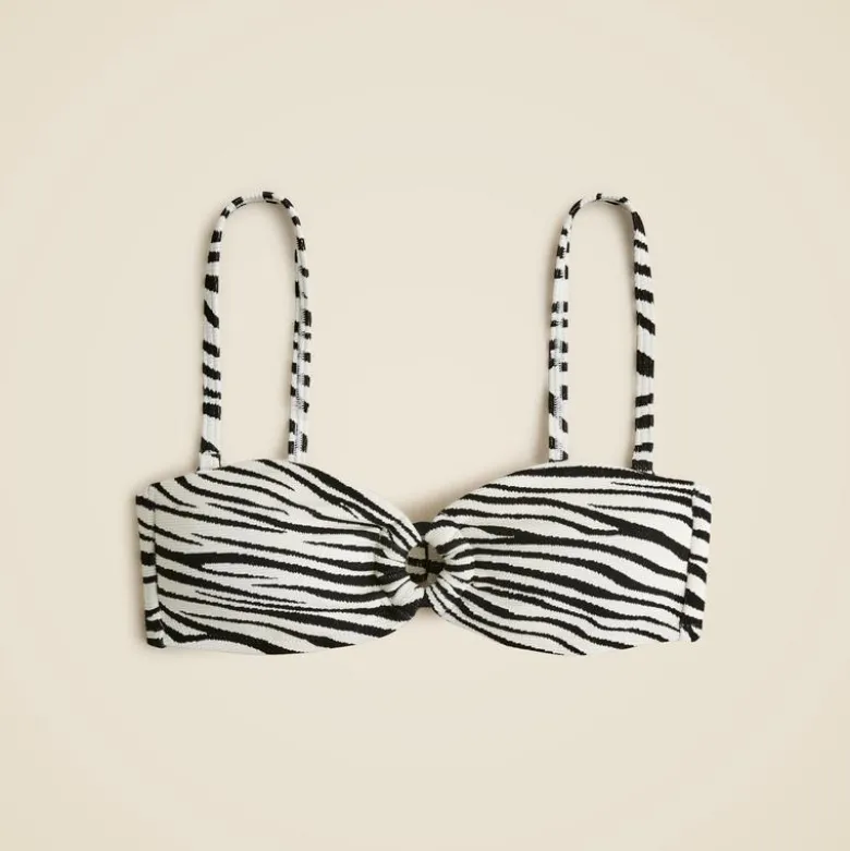 Bandeau jacquard bikini top with O-ring