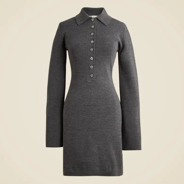 Bell-sleeve mini sweater-dress in merino wool
