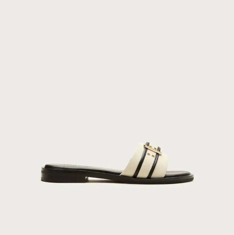 Belted sandals in canvas and leather
