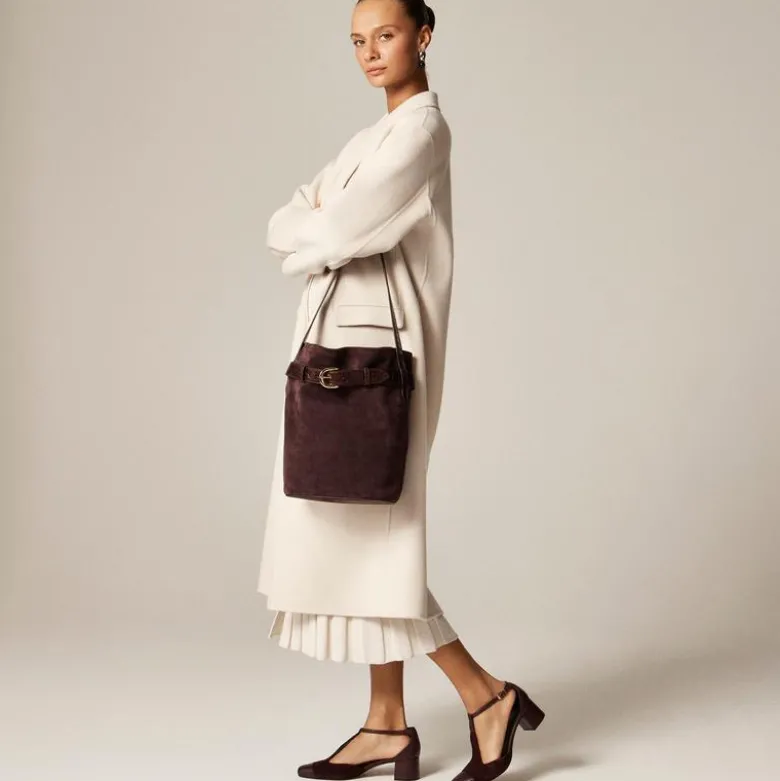 Berkeley belted bucket bag in suede and croc-embossed leather