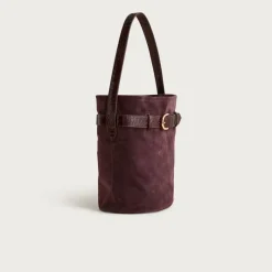 Berkeley belted bucket bag in suede and croc-embossed leather