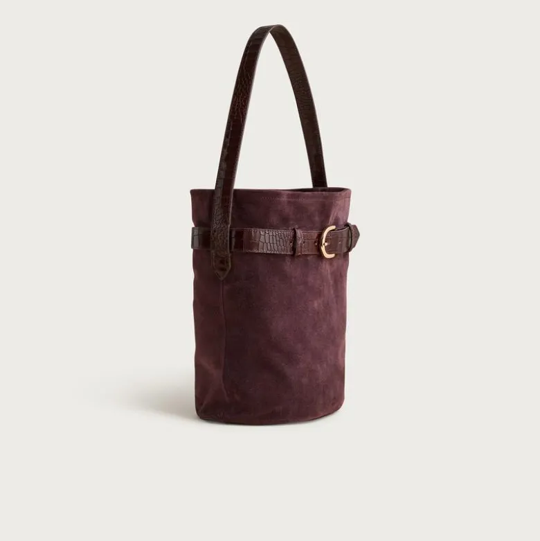 Berkeley belted bucket bag in suede and croc-embossed leather