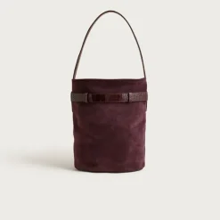 Berkeley belted bucket bag in suede and croc-embossed leather