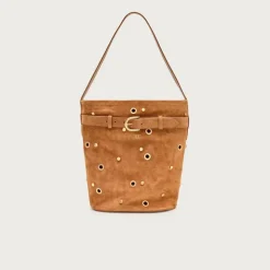 Berkeley belted bucket bag in studded suede