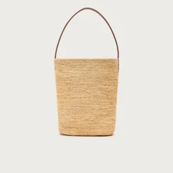 Berkeley handknotted bucket bag in raffia