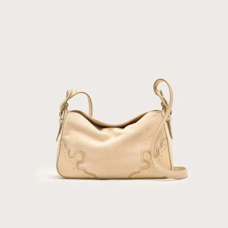 Berkeley small shoulder bag in studded leather and suede