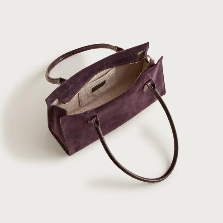 Berkeley structured shoulder bag in suede and croc-embossed leather