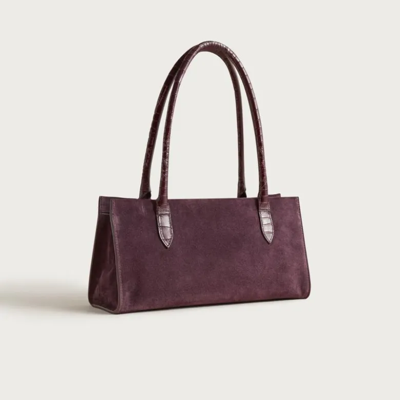 Berkeley structured shoulder bag in suede and croc-embossed leather