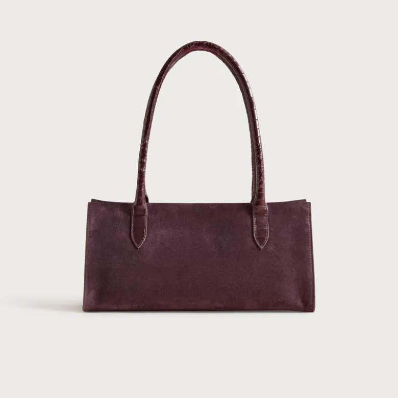 Berkeley structured shoulder bag in suede and croc-embossed leather