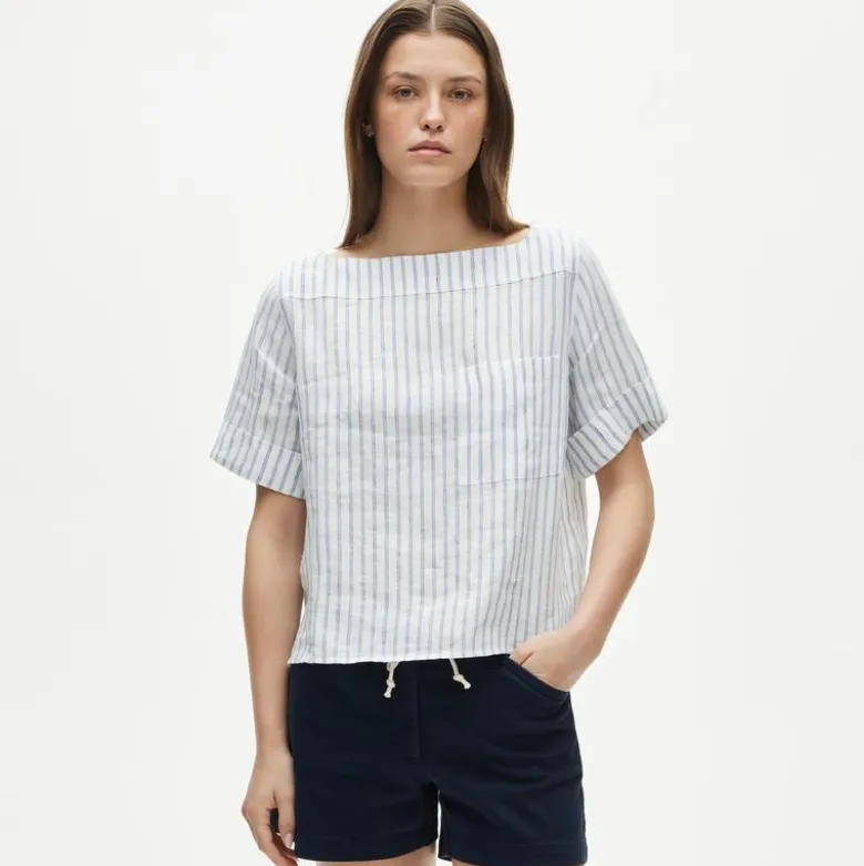 Boatneck T-shirt in striped linen