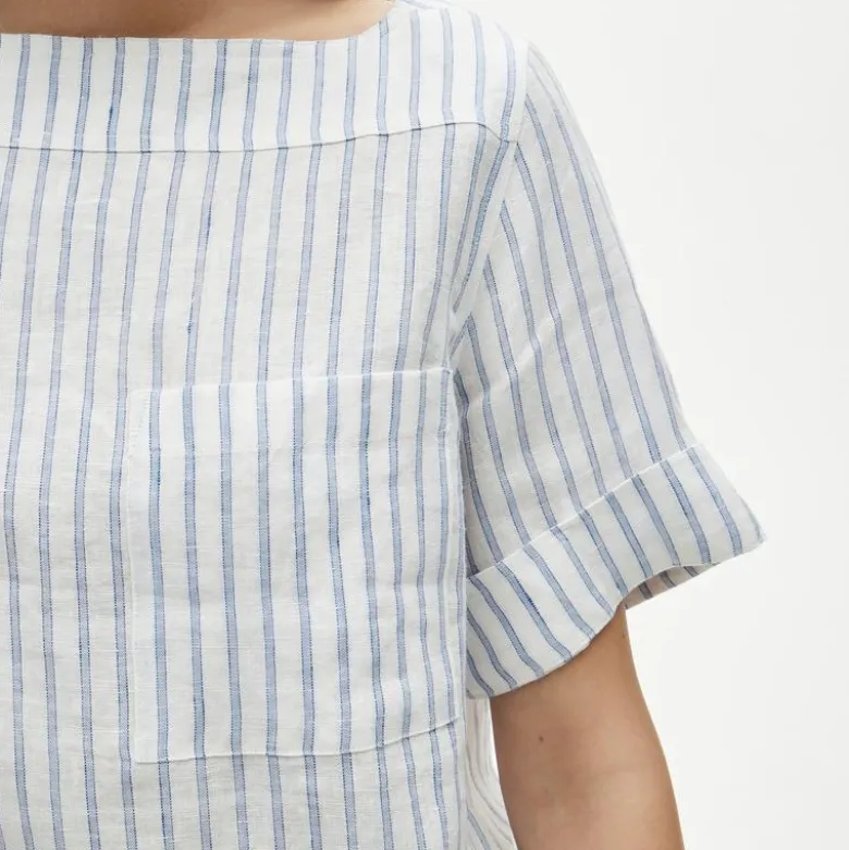 Boatneck T-shirt in striped linen