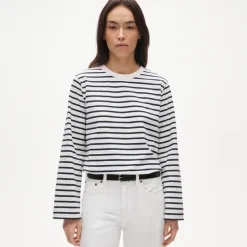 Boyfriend jersey relaxed long-sleeve T-shirt in stripe