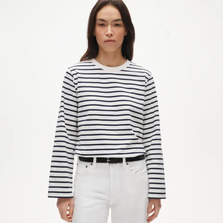 Boyfriend jersey relaxed long-sleeve T-shirt in stripe