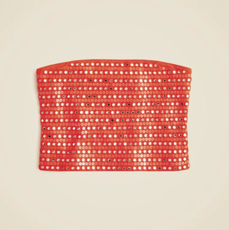 Broken-in jersey tube top with mirror embellishments
