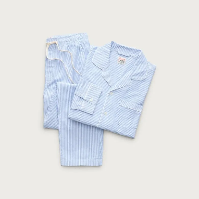 Broken-in oxford lounge set in organic cotton stripe