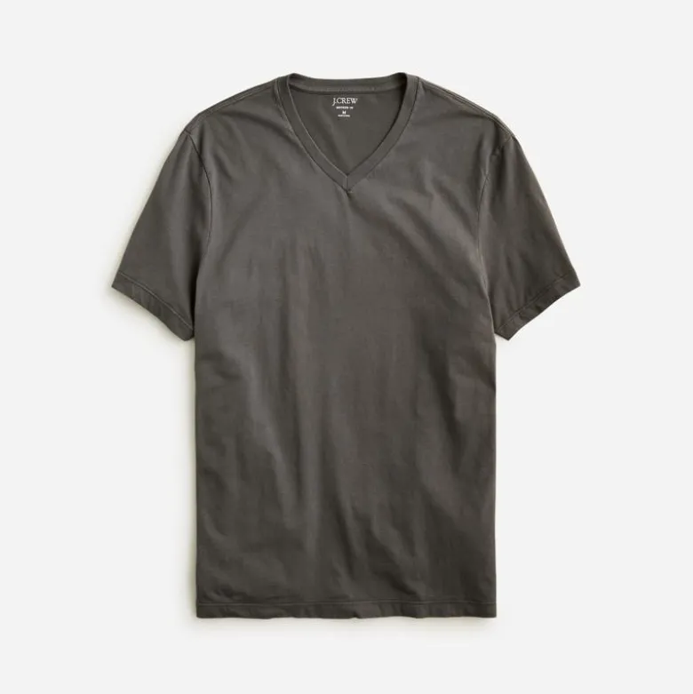 Broken-in short-sleeve V-neck T-shirt