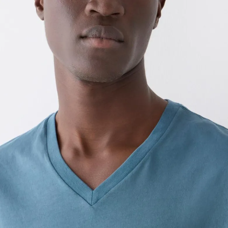 Broken-in short-sleeve V-neck T-shirt