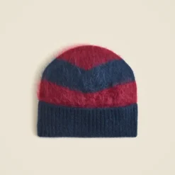 Brushed cashmere beanie in rugby stripe