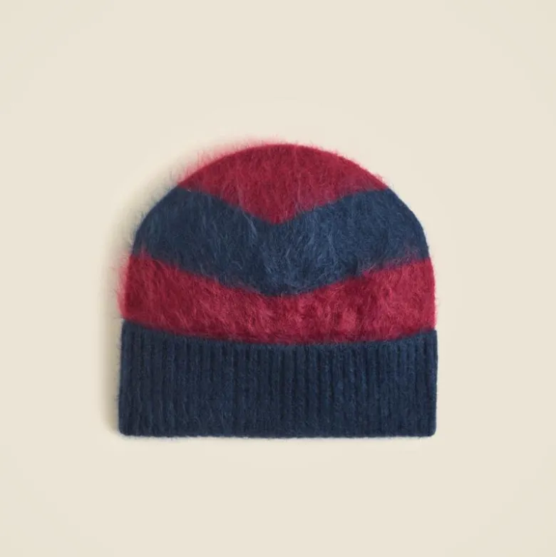 Brushed cashmere beanie in rugby stripe