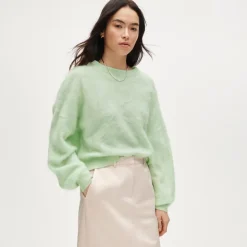 Brushed cashmere blouson-sleeve sweater