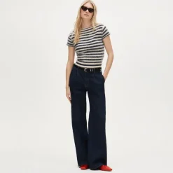 Brushed cashmere boatneck T-shirt in stripe