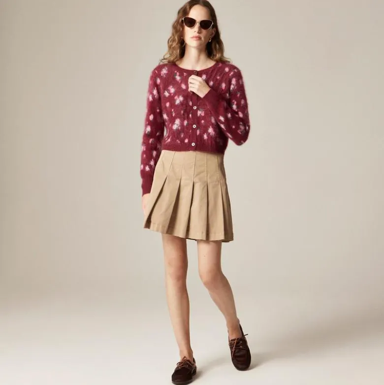 Brushed cashmere cropped cardigan in blurry floral