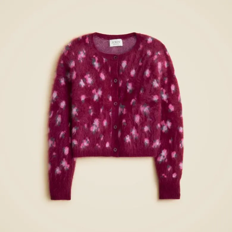 Brushed cashmere cropped cardigan in blurry floral