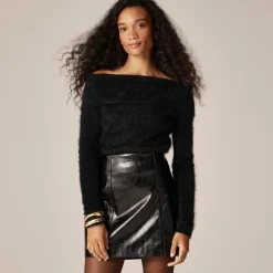 Brushed cashmere foldover sweater
