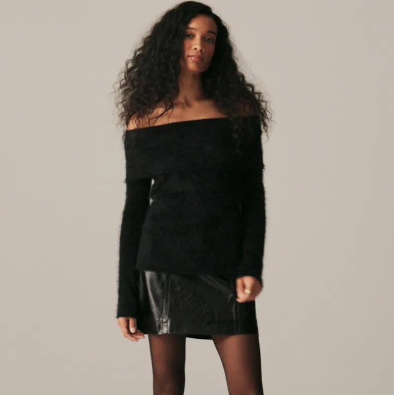 Brushed cashmere foldover sweater