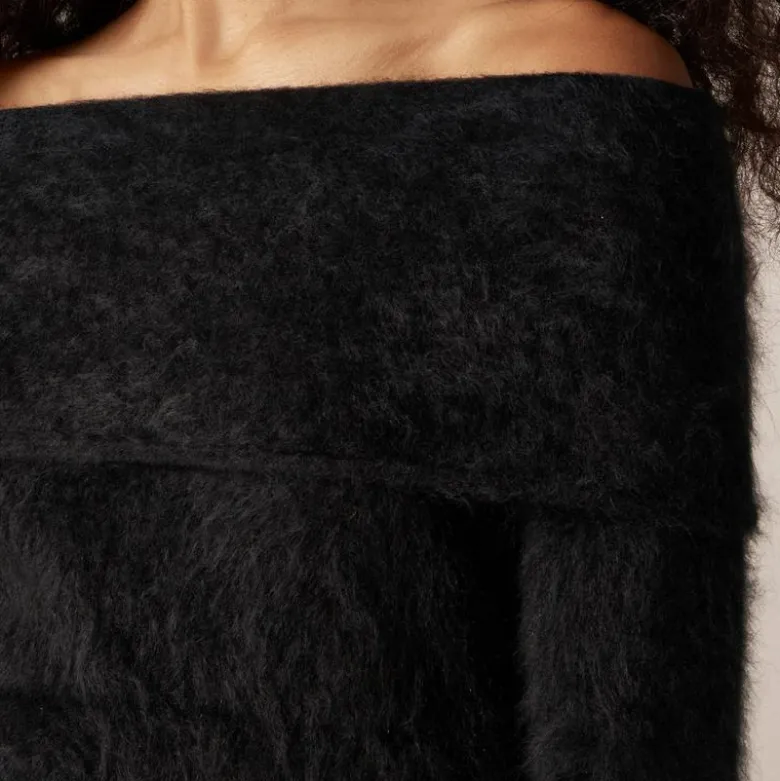 Brushed cashmere foldover sweater